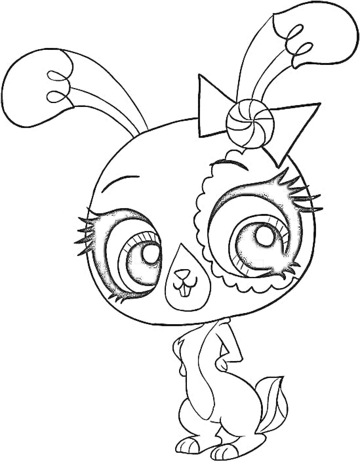 Раскраска Кролик с бантом и конфетой из Литл Пет Шоп