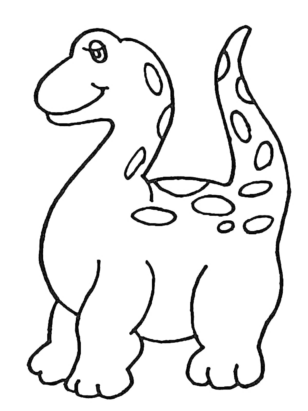 Раскраска Дружелюбный динозавр с пятнами на теле