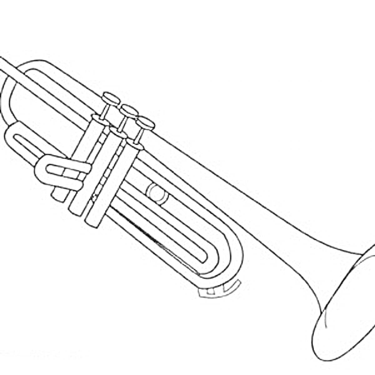 На раскраске изображено: Духовой инструмент, Труба, Клапаны, Музыкальные инструменты