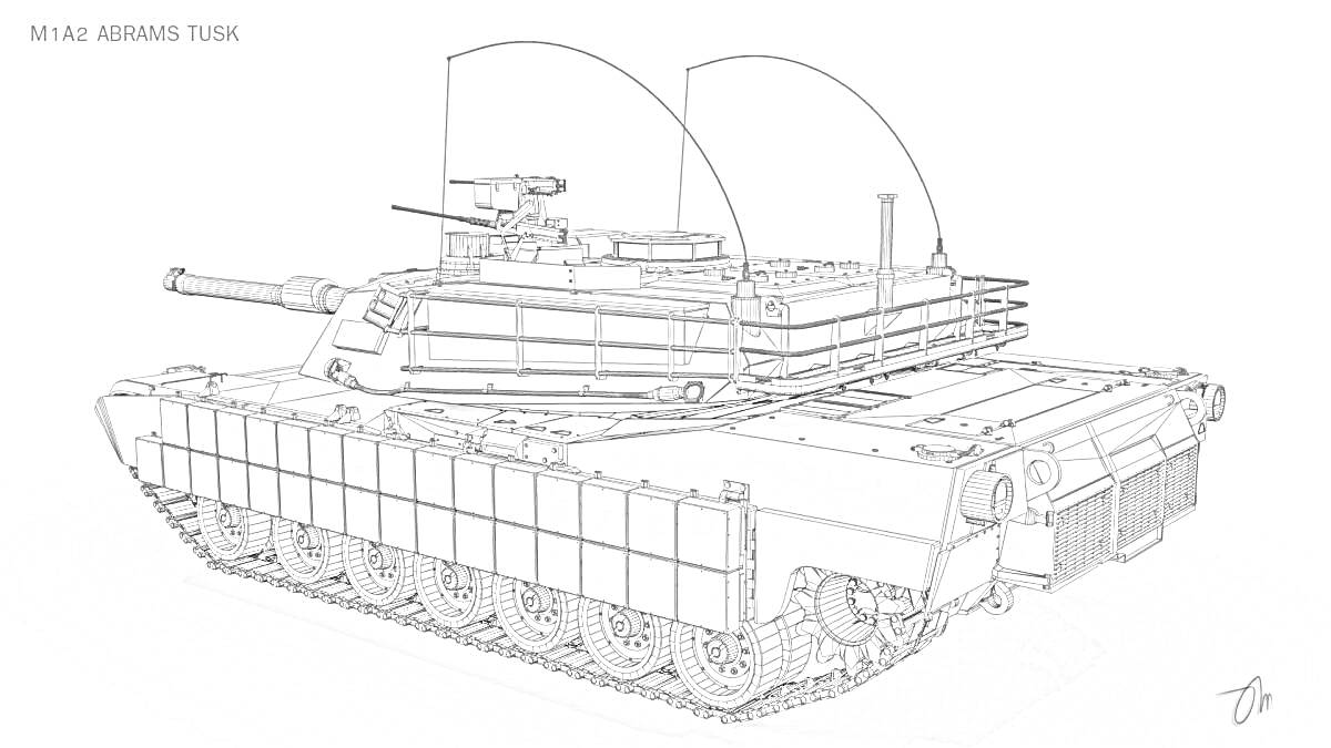 Раскраска Танковый раскрас с деталями танка Абрамс