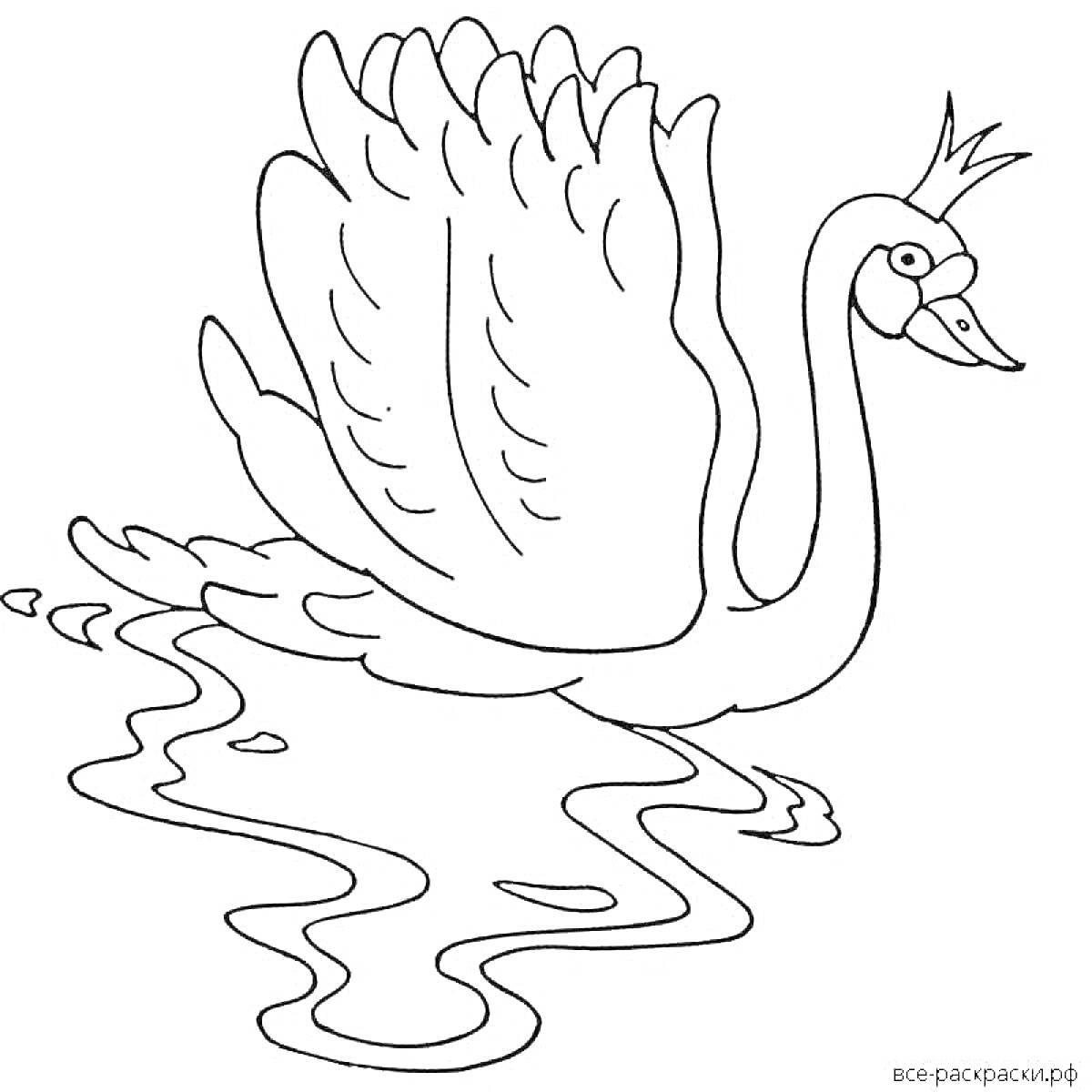 Раскраска Царевна-лебедь с короной, плывущая по воде