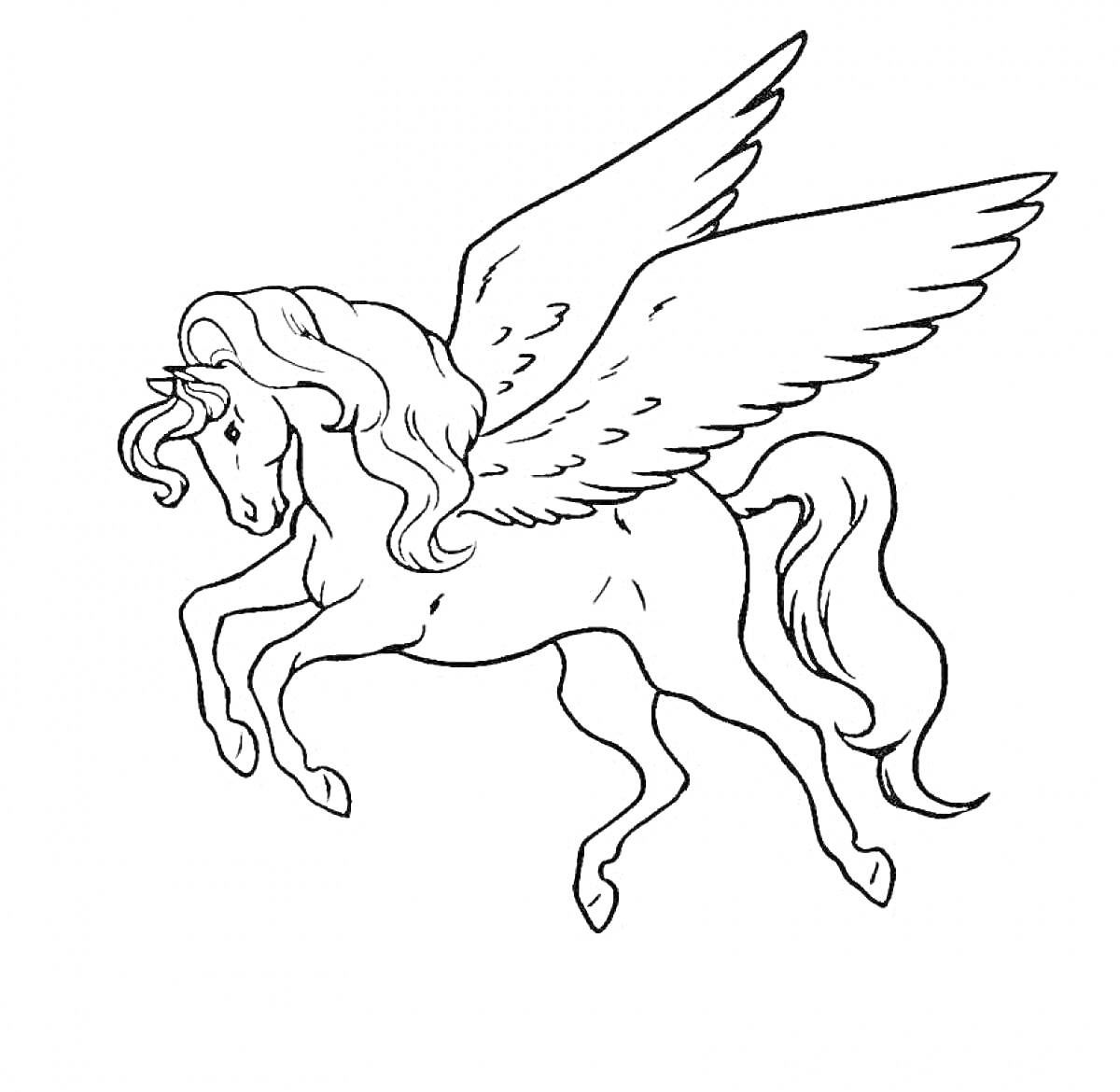Лошадь с крыльями (пегас), поднимающаяся в воздух