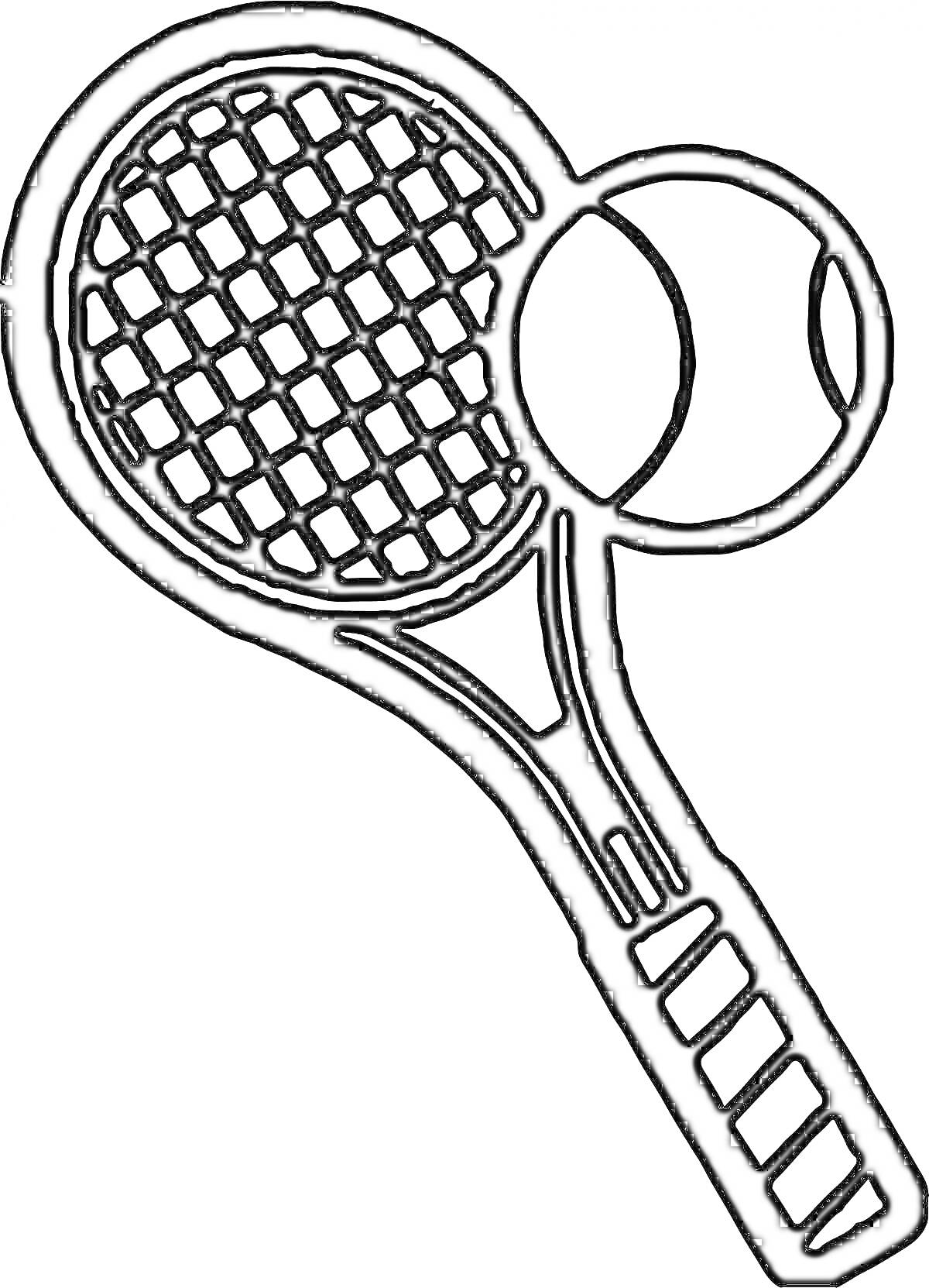 Раскраска Теннисная ракетка с теннисным мячом
