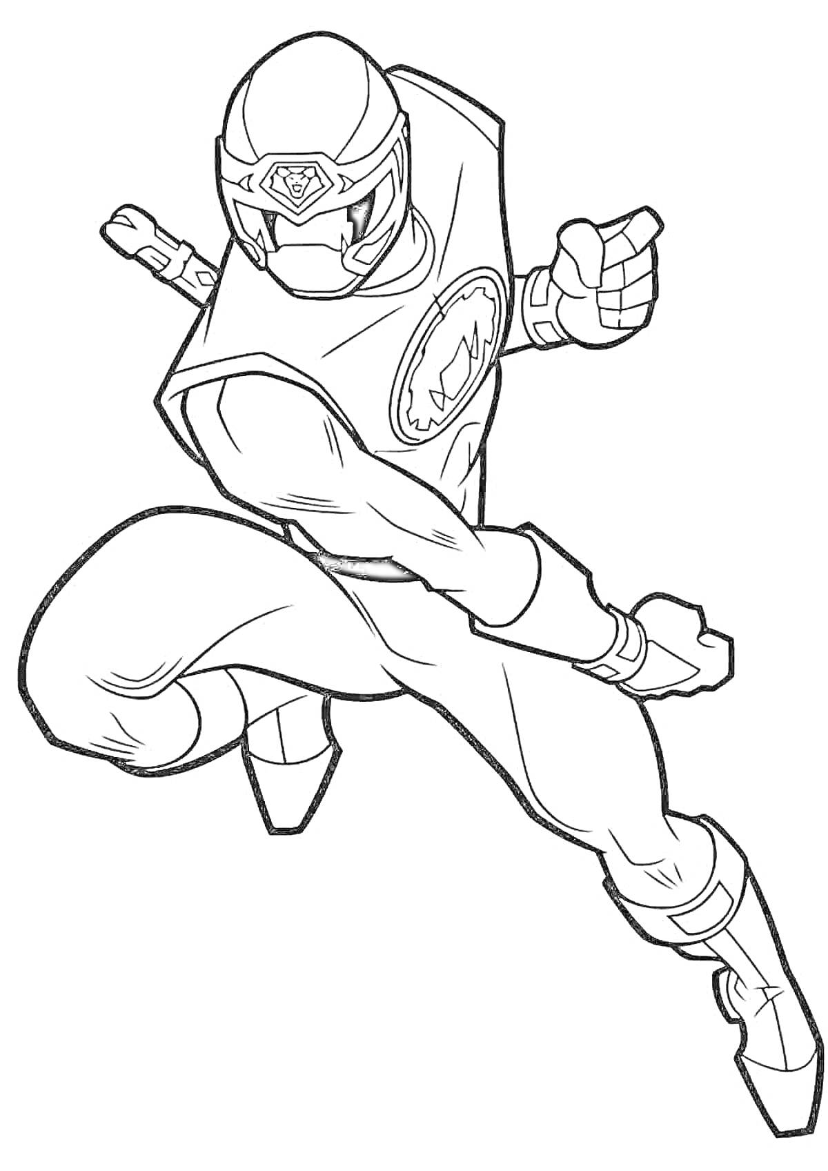 Раскраска Супергерой в маске и костюме в боевой позе