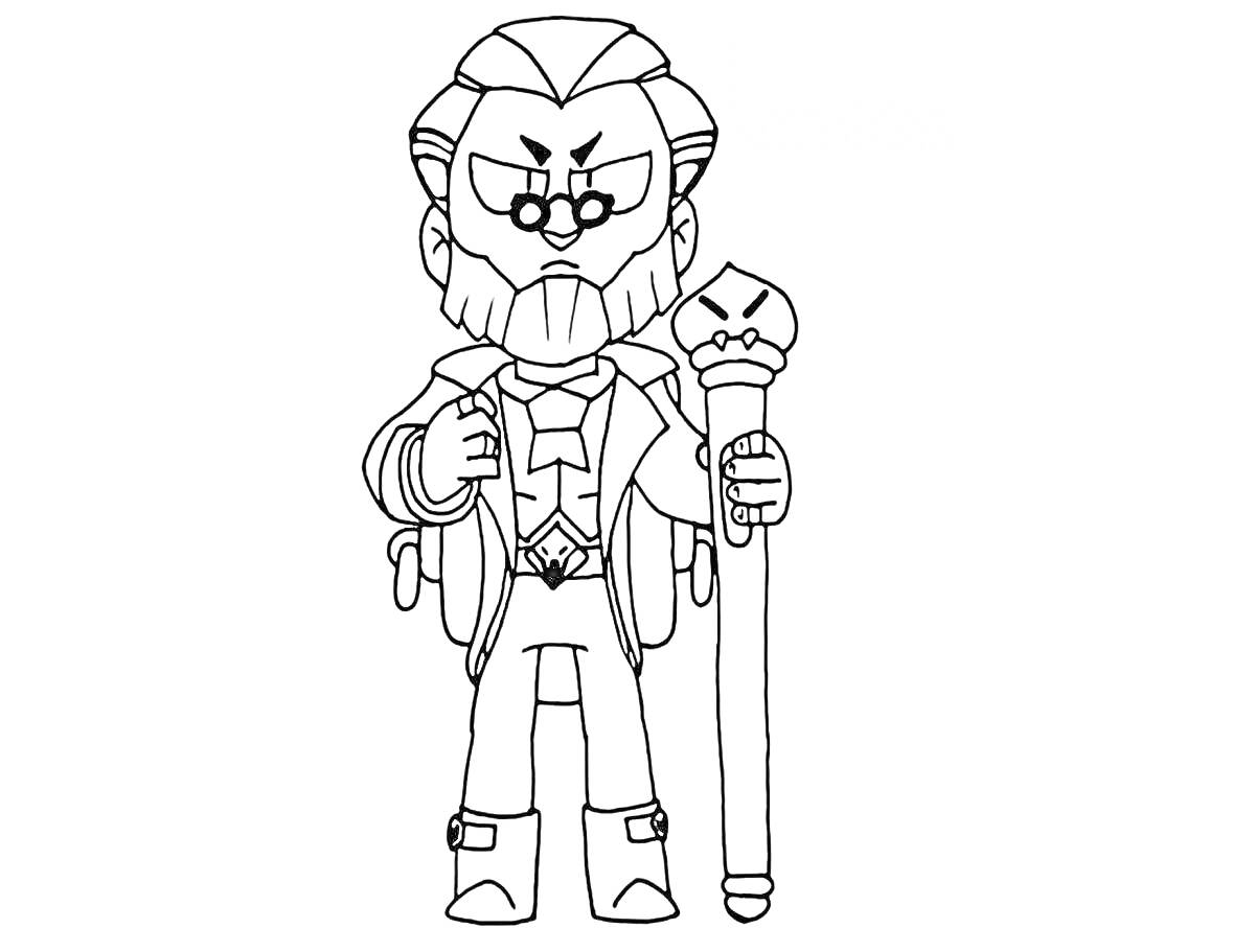 Браво Старс персонаж с тростью, жилетом и очками