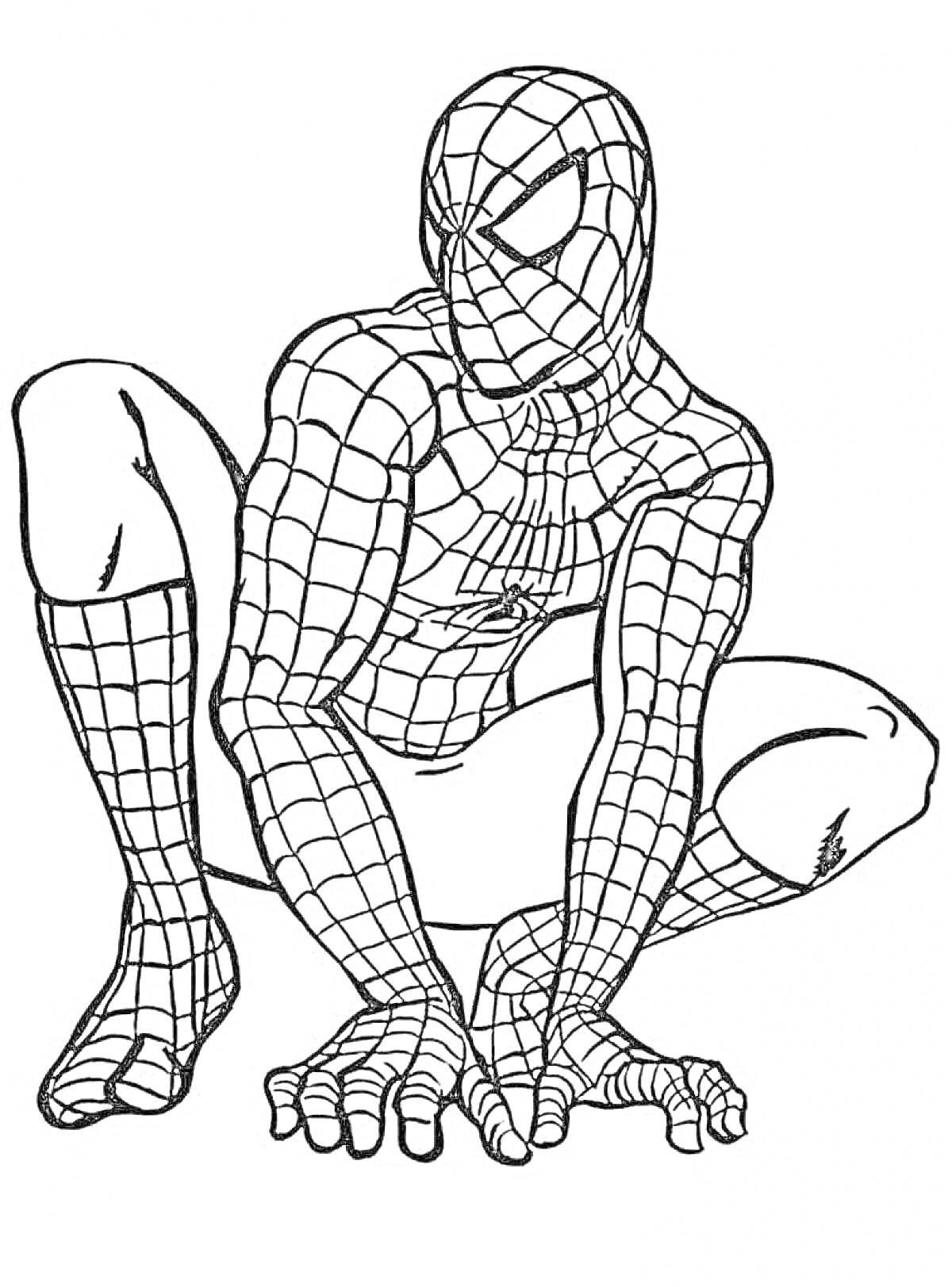 Раскраска Человек-паук в приседающем положении