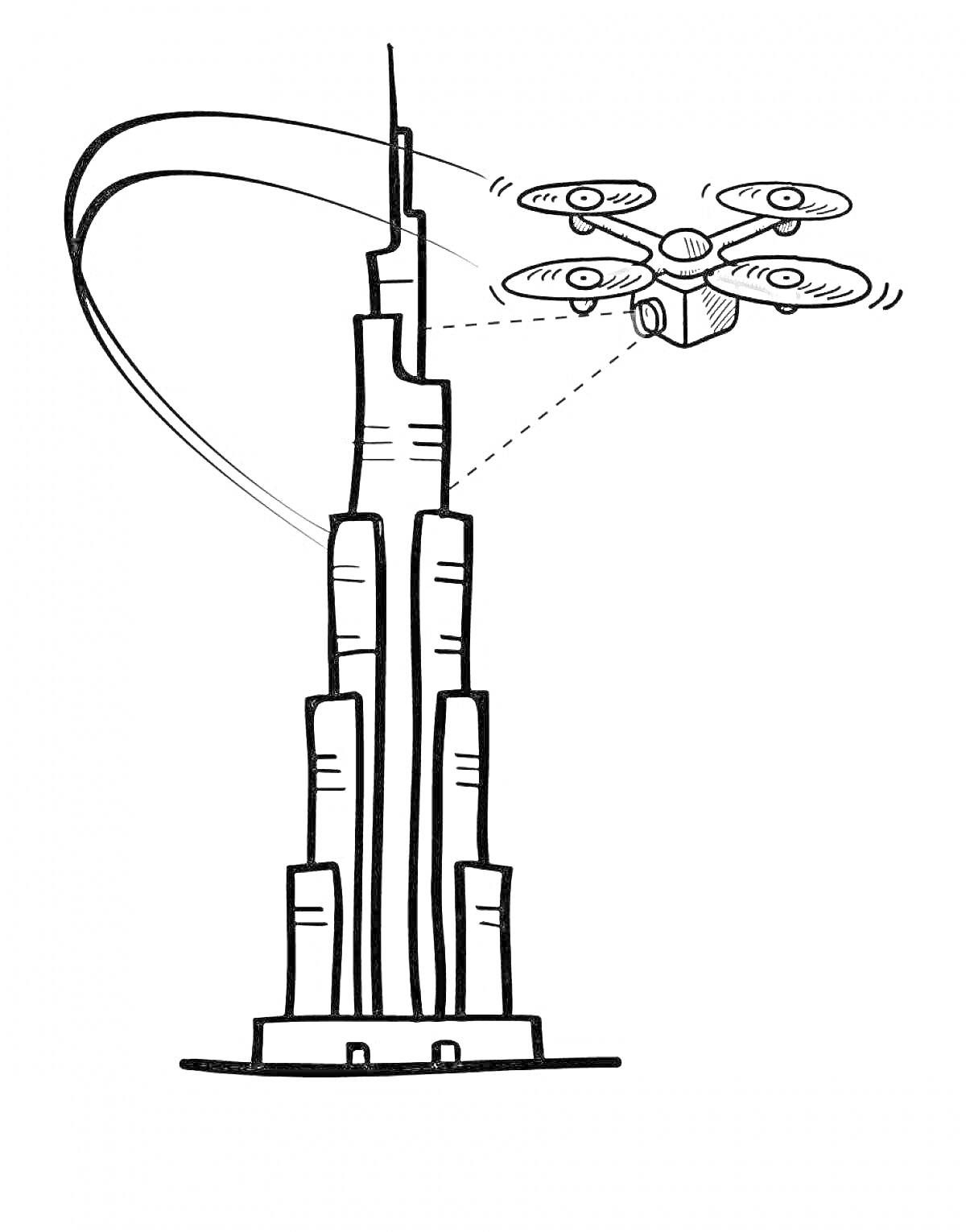 Раскраска Бурдж Халифа и беспилотник