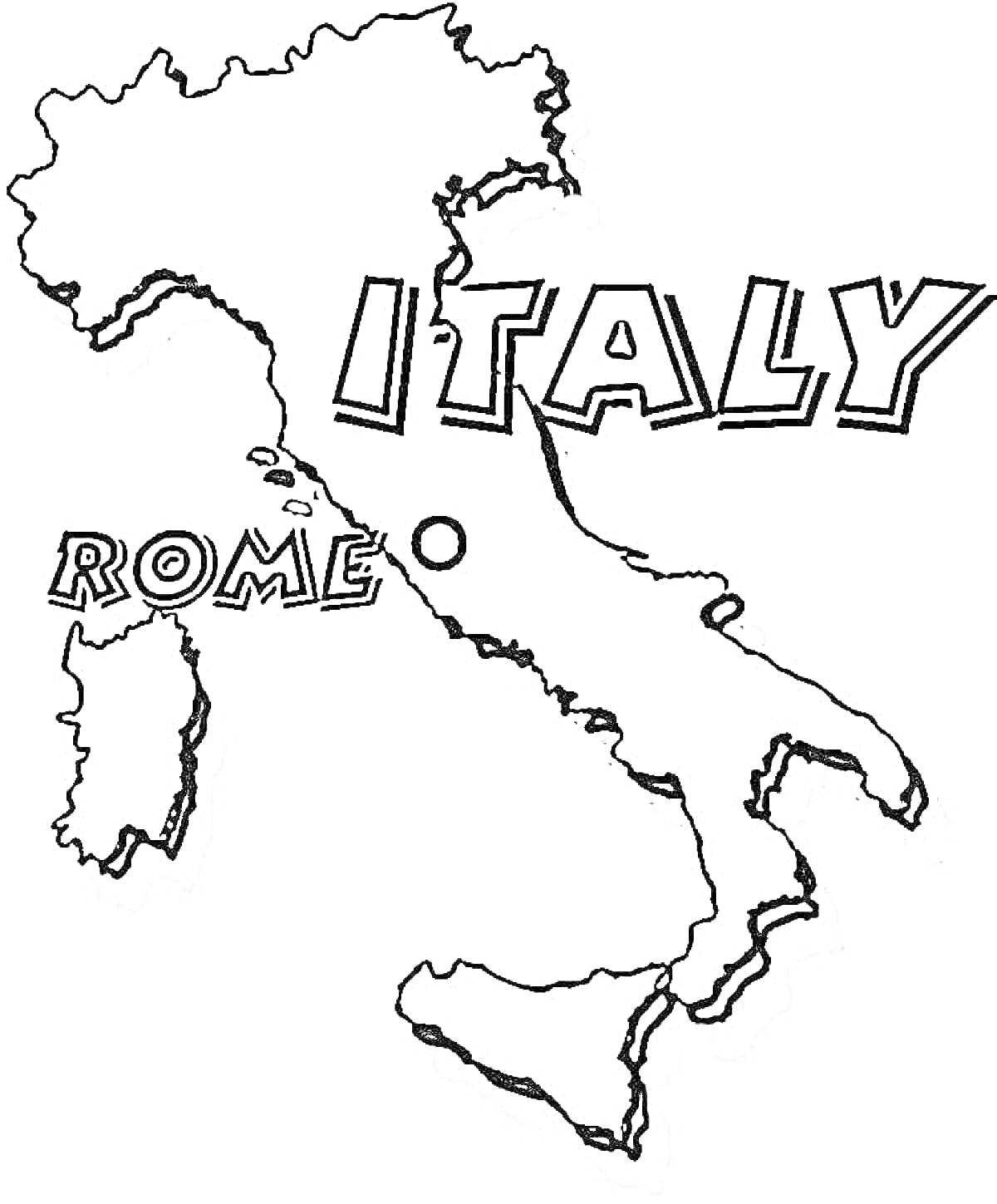 Раскраска Карта Италии с надписями 