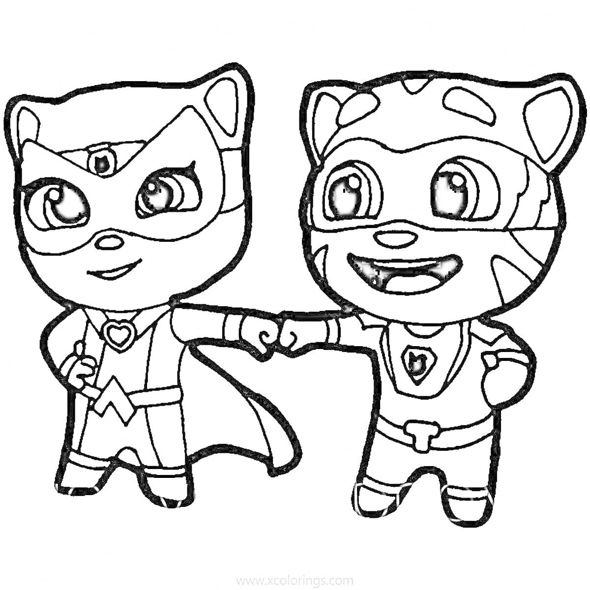 Раскраска Том и его друг в супергеройских костюмах, делающие жест 