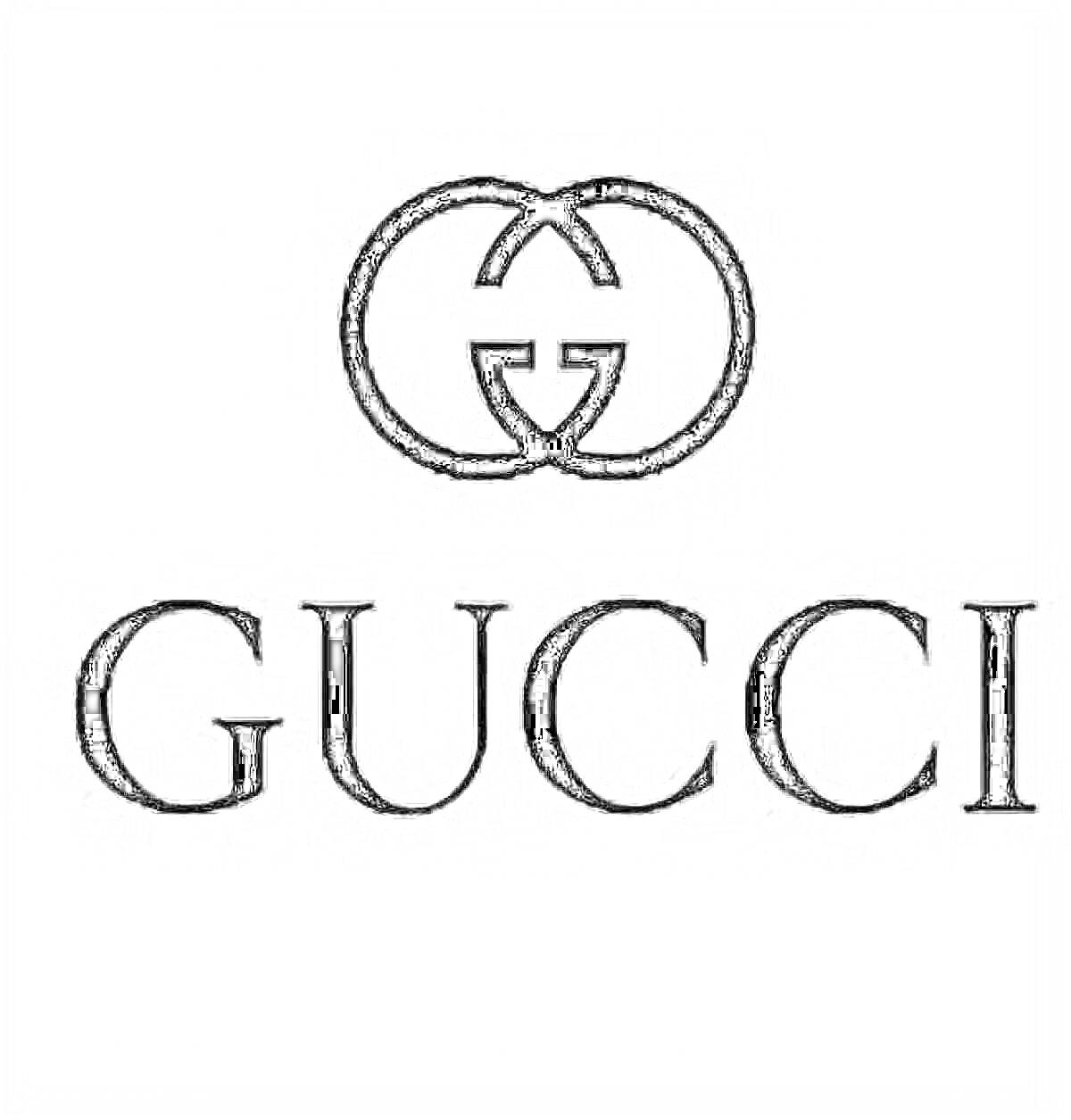 Раскраска Логотип Gucci с двойной буквой G и текстом 