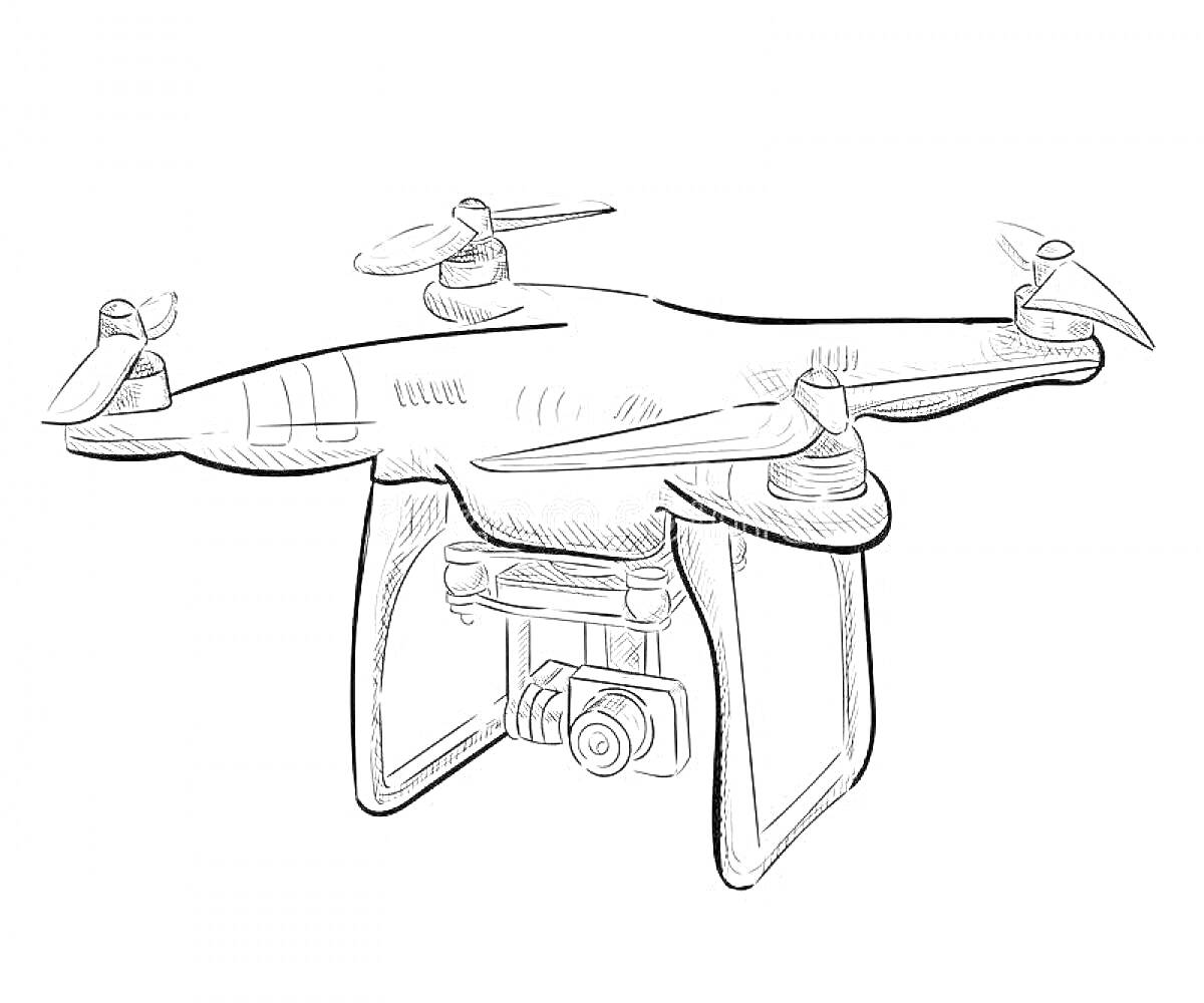 На раскраске изображено: Дрон, Пропеллеры, Камера, Наблюдение
