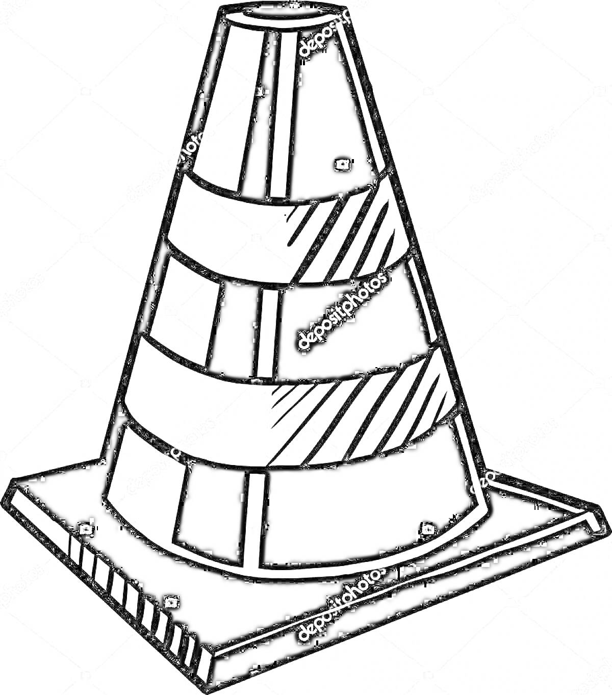 Раскраска Дорожный конус с полосами на квадратной основе