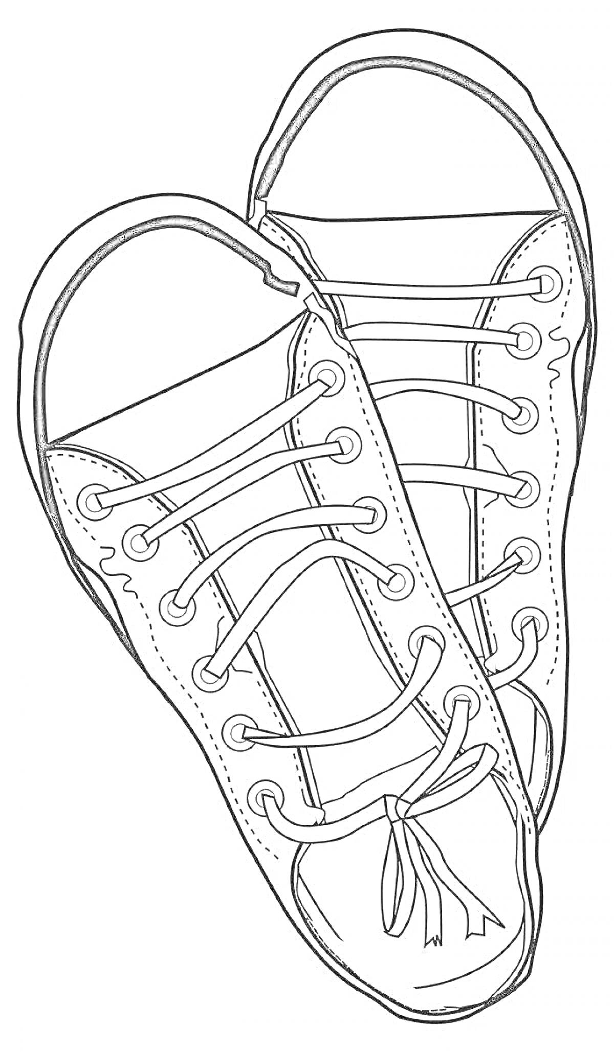 Раскраска Кеды со шнурками, вид сверху