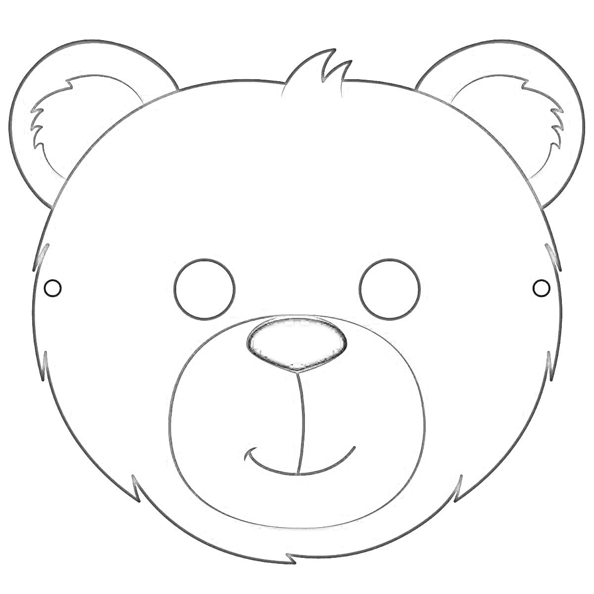 На раскраске изображено: Медведь, Лицо, Маска, Глаза, Улыбка, Уши, Нос