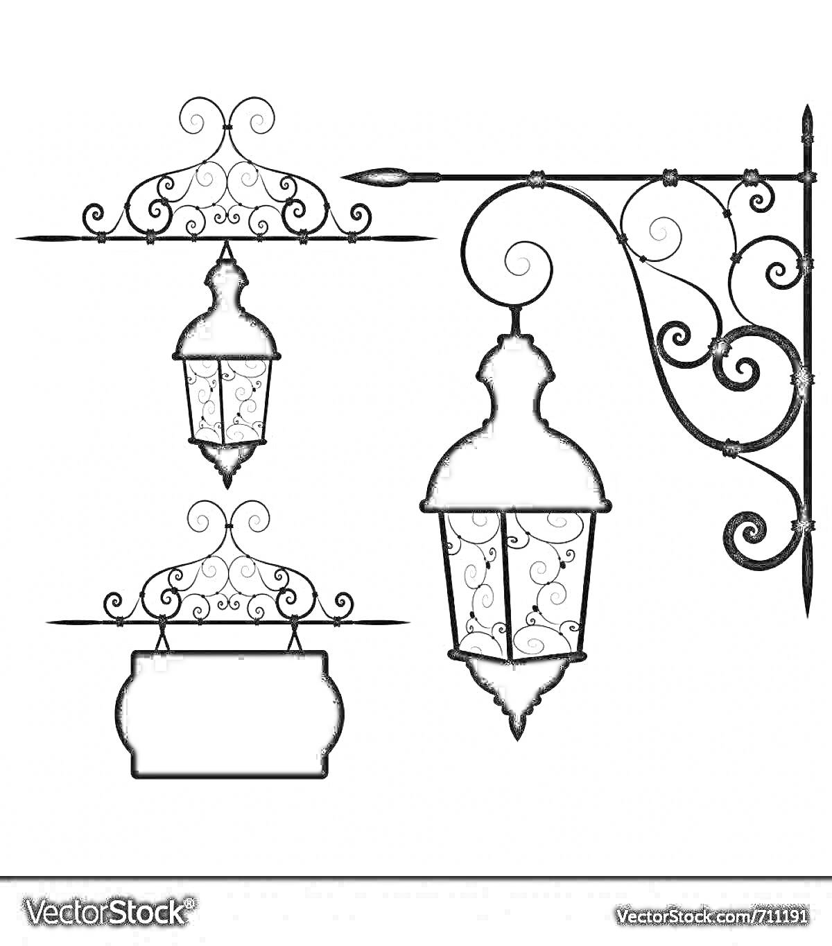 Раскраска Висячий и настенный фонари с декоративными узорами