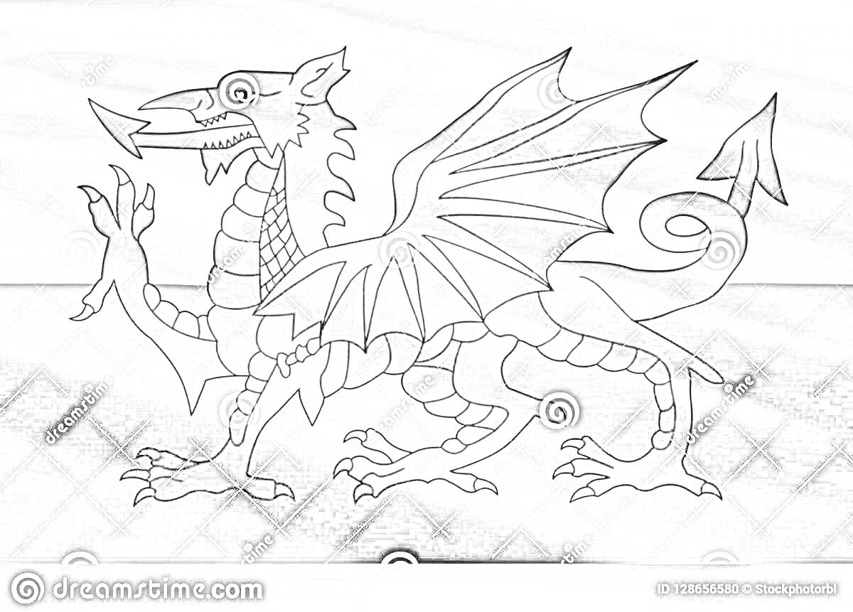Раскраска Флаг Уэльса с драконом для раскрашивания