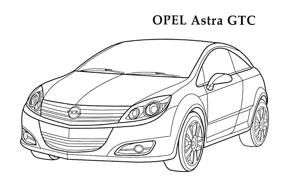 На раскраске изображено: Opel, Транспорт, Линии, Авто