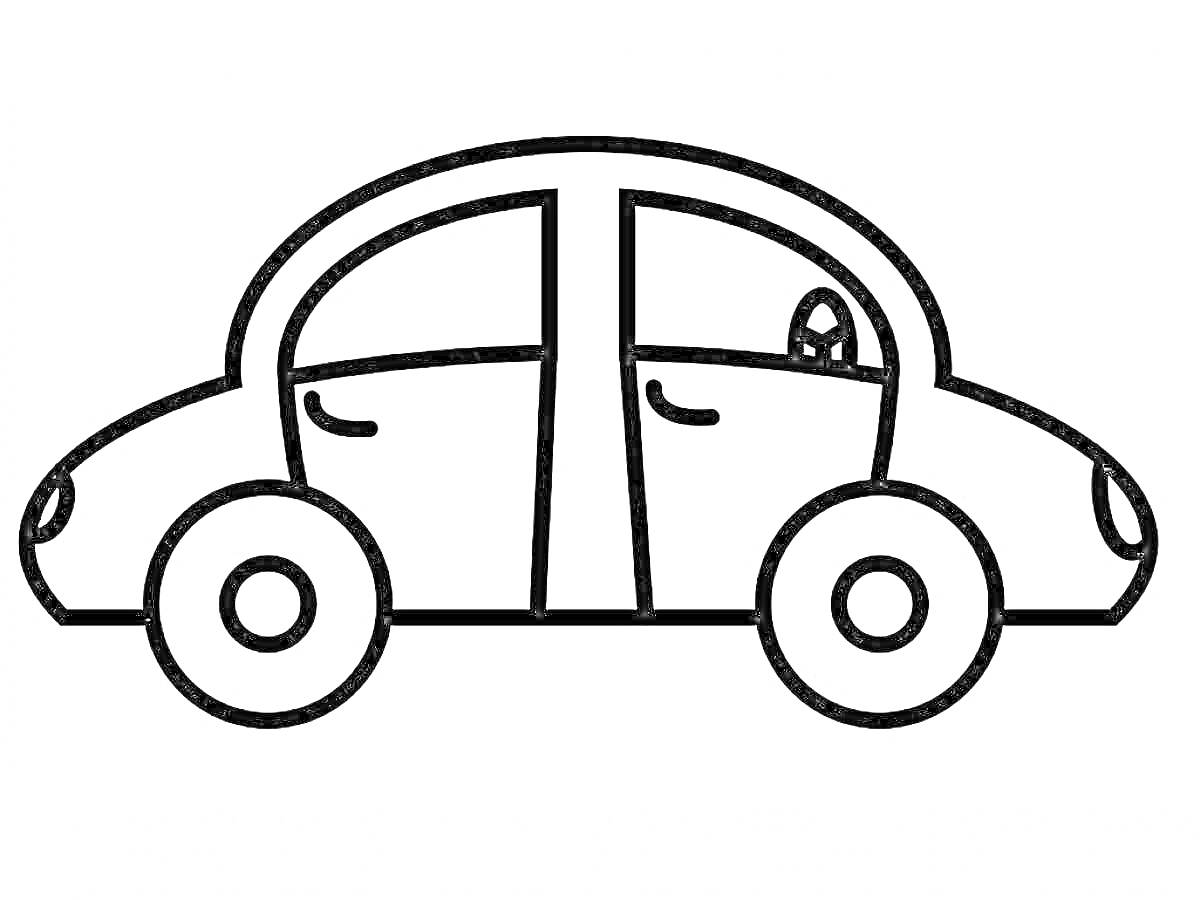 Раскраска Машинка с двумя дверями и водителем, вид сбоку