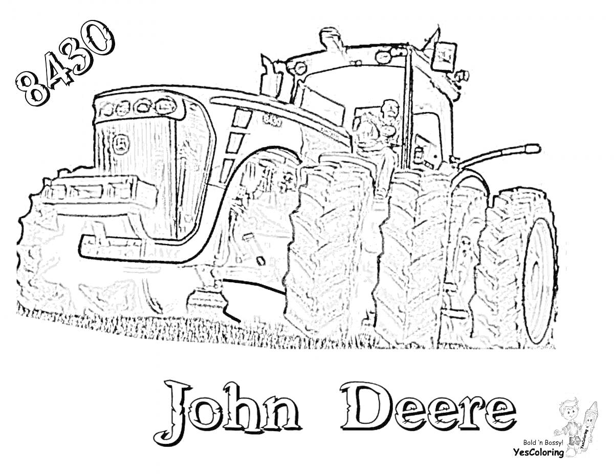 На раскраске изображено: Трактор, Колеса, Сельское хозяйство, Техника