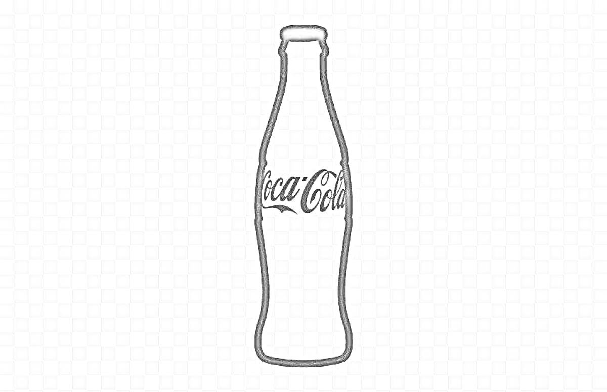Раскраска Контур бутылки Coca Cola с логотипом на квадратном фоне в клетку