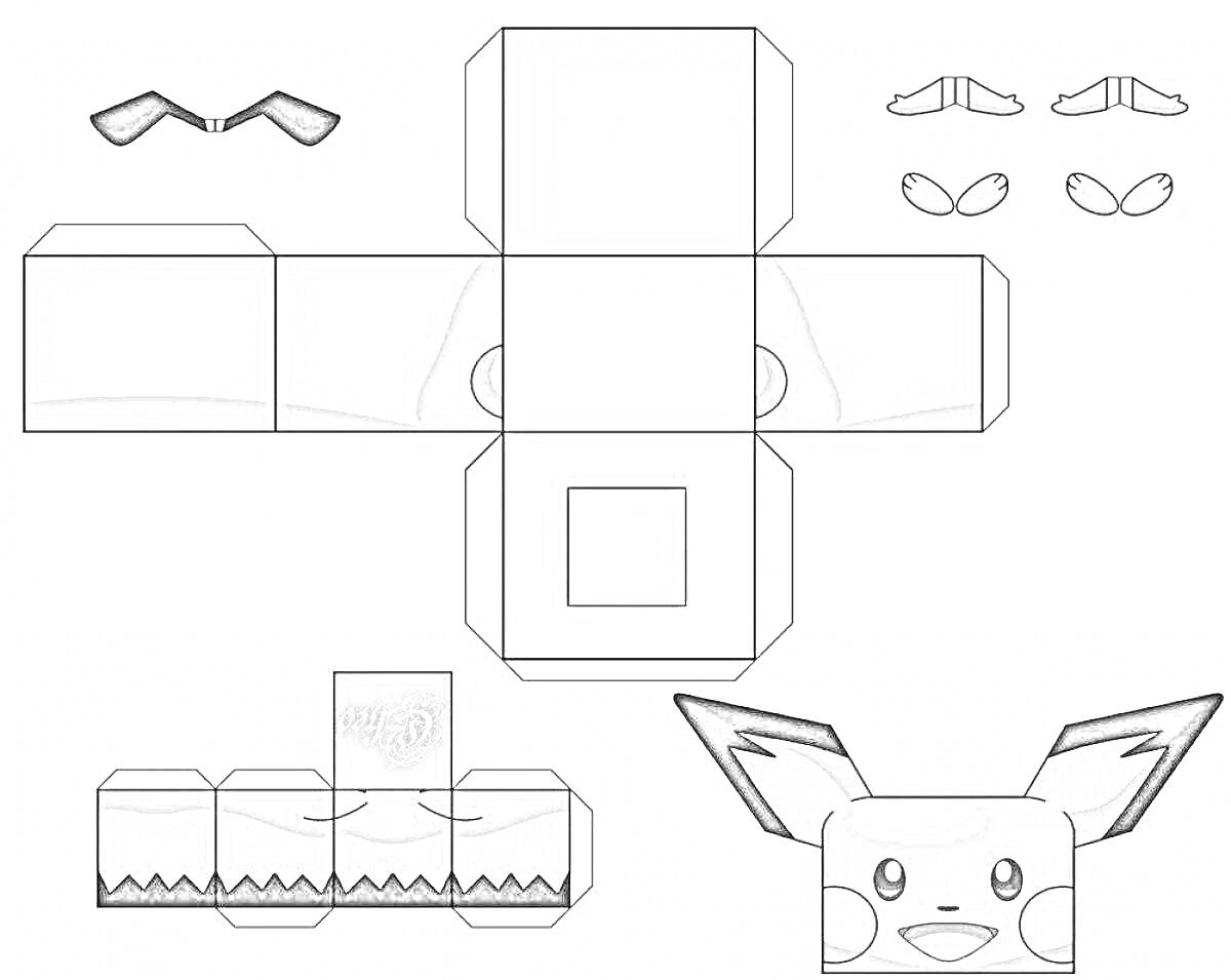На раскраске изображено: Оригами, Поделка, Покемон, Лицо, Уши, Глаза, Бумага