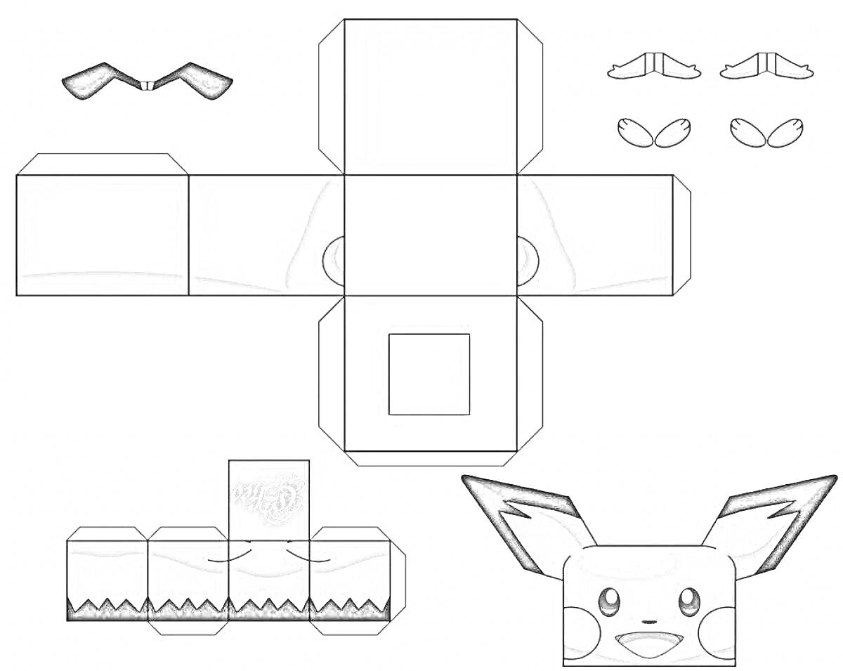 Раскраска Покемон оригами с ушами, глазами и лицом
