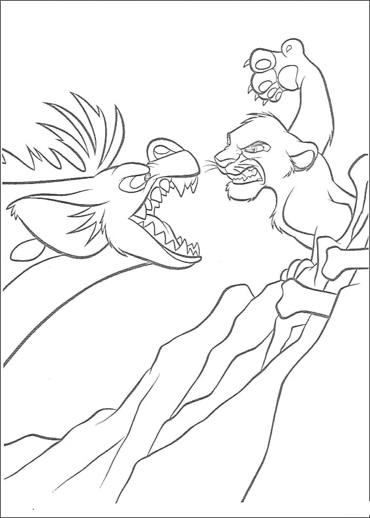 Раскраска Лев и мифическое существо на скале