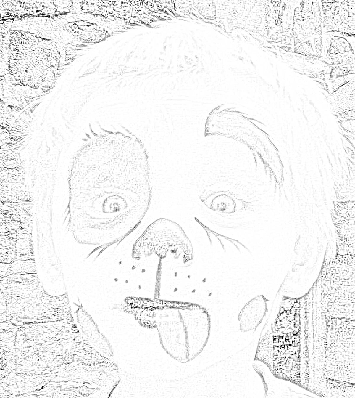 Раскраска Детское лицо, раскрашенное под собаку (мордашка собаки нарисована красками для лица, язык, нос и глаза)