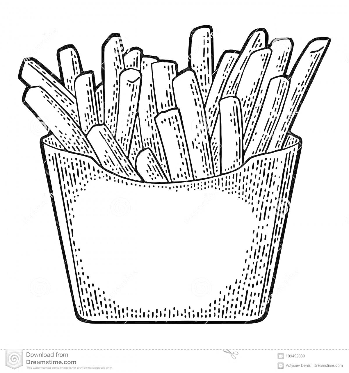 Раскраска Картофель фри в картонной упаковке для раскрашивания