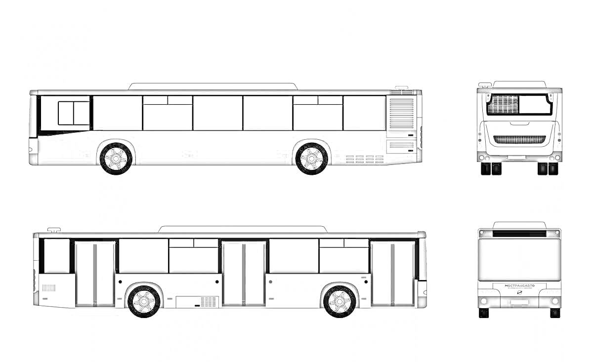 Чертеж автобуса НефАЗ с боковым и передним видами