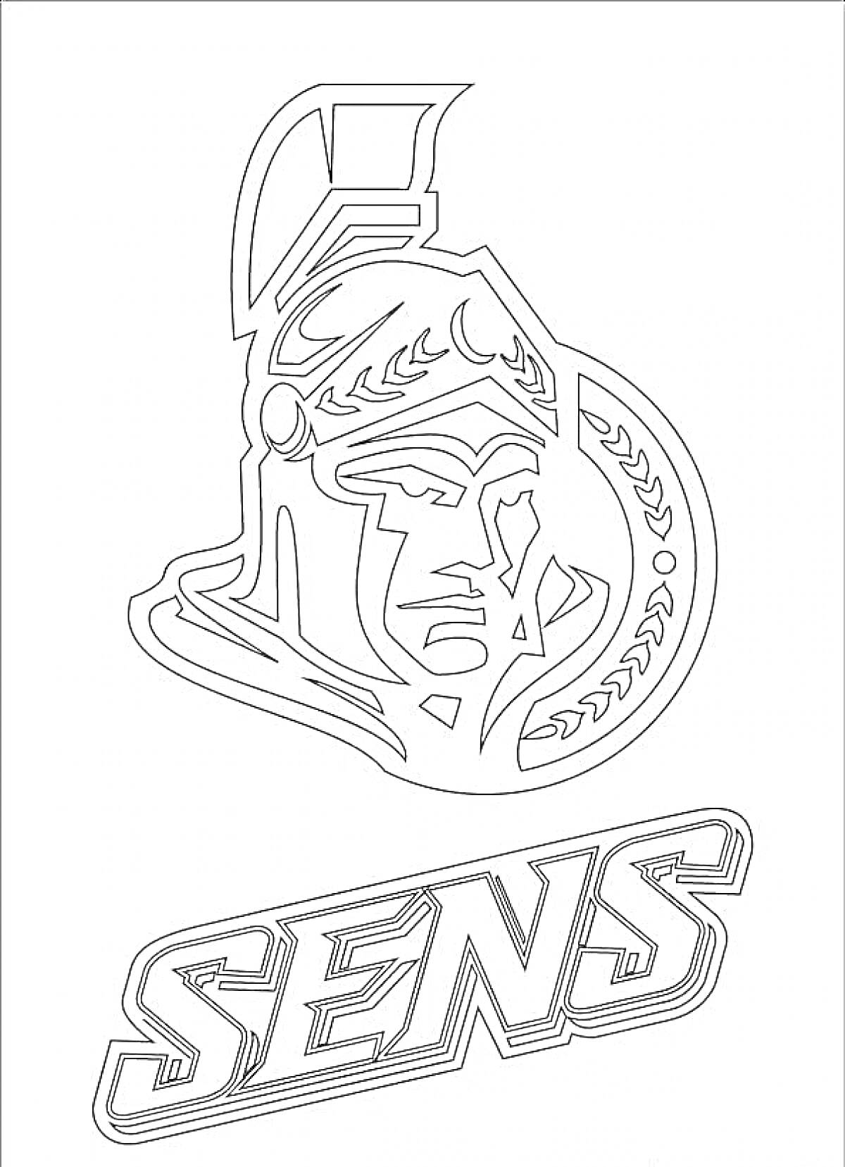 Раскраска Логотип команды Ottawa Senators с надписью 