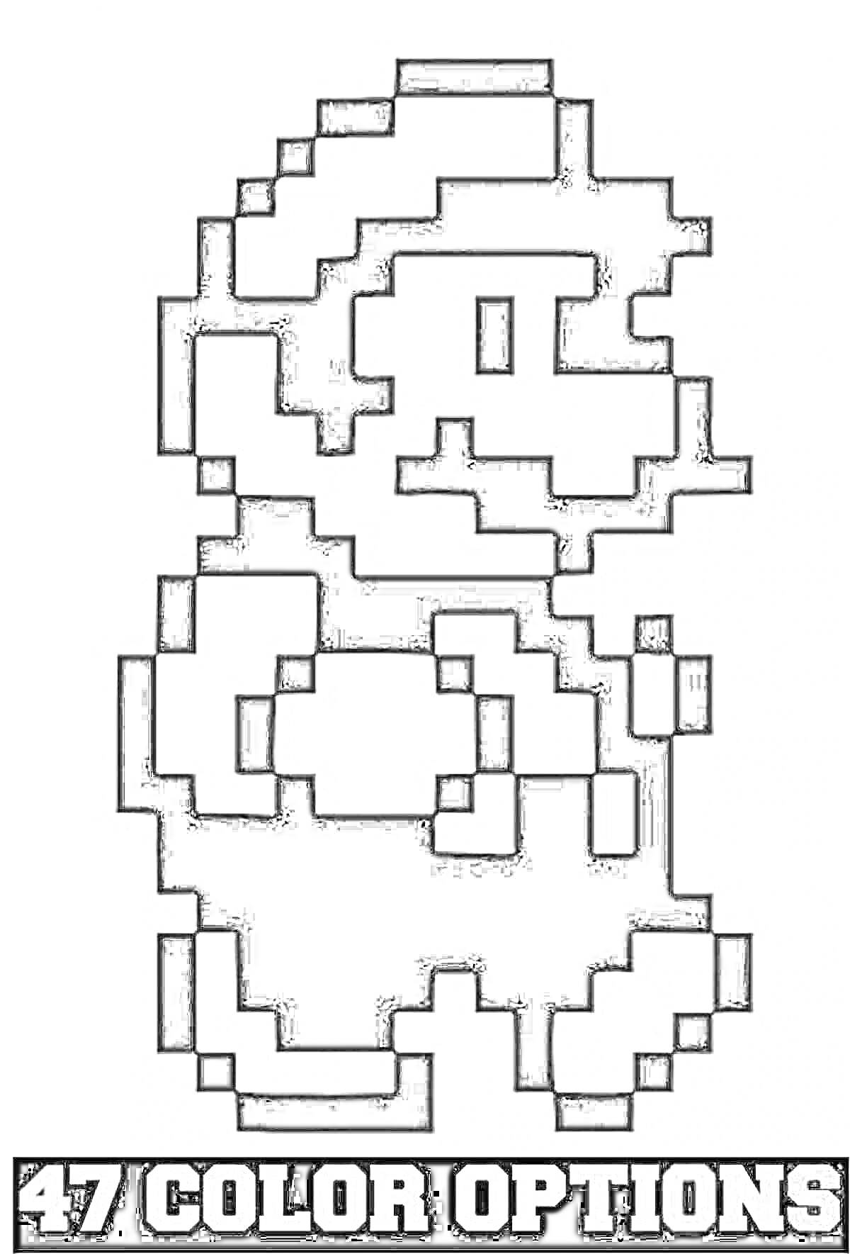 На раскраске изображено: Персонаж, Пиксельная графика, Ретро стиль