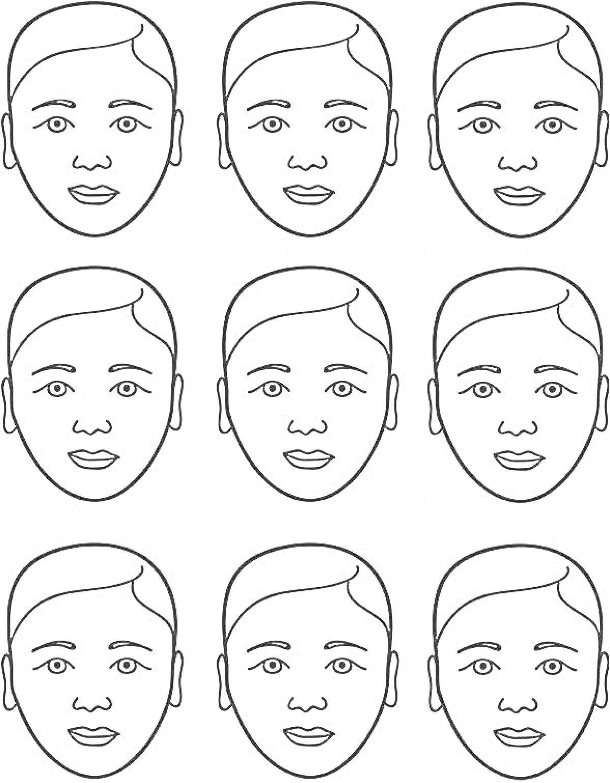 Раскраска Раскраска с девятью лицами для макияжа