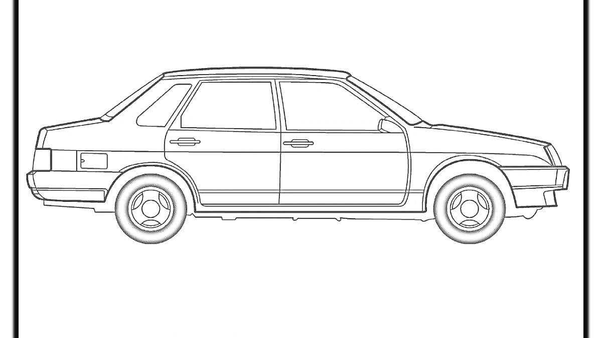 Раскраска Линии и контуры ВАЗ 2115, седан с четырьмя дверями, боковой вид