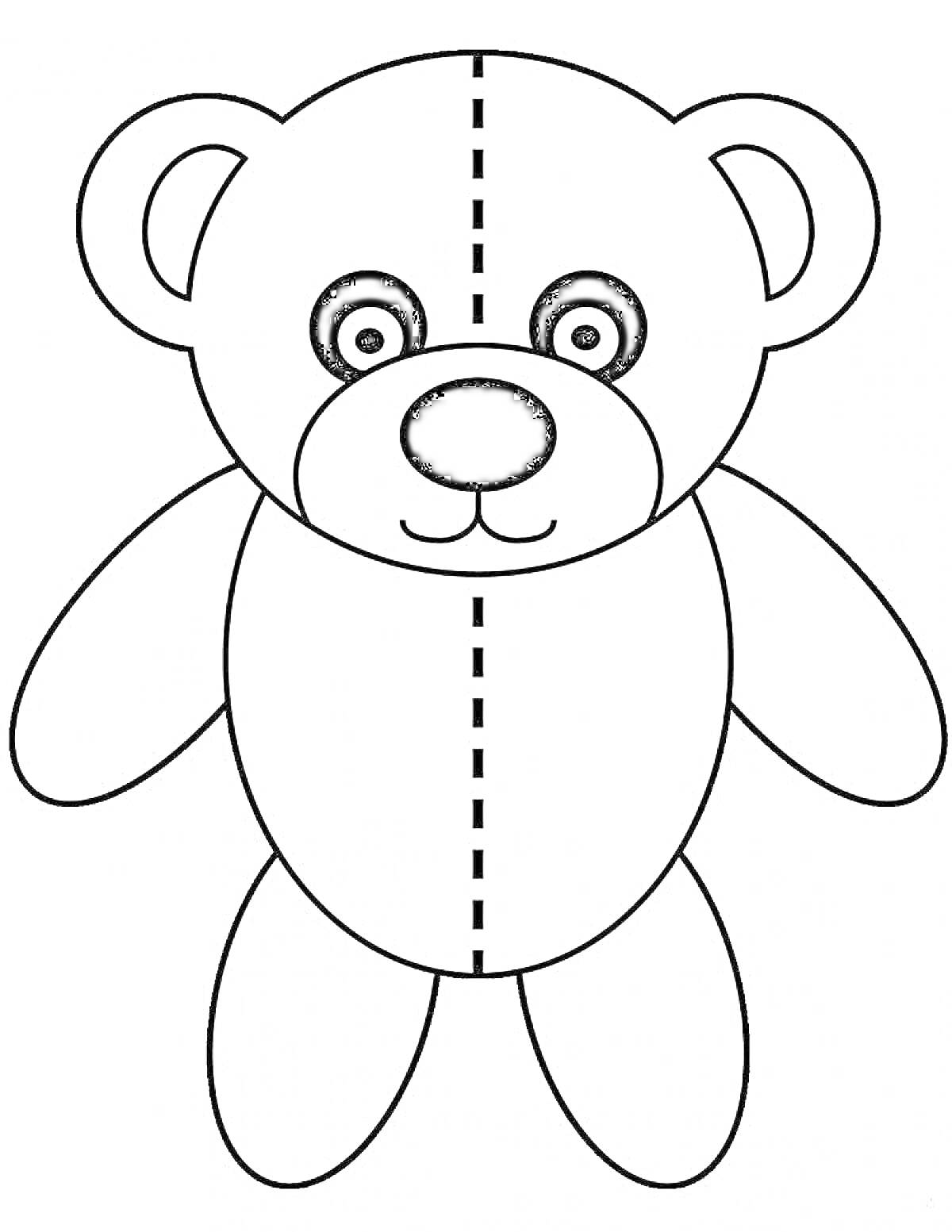 Раскраска Мишка с пунктирной линией для симметрии