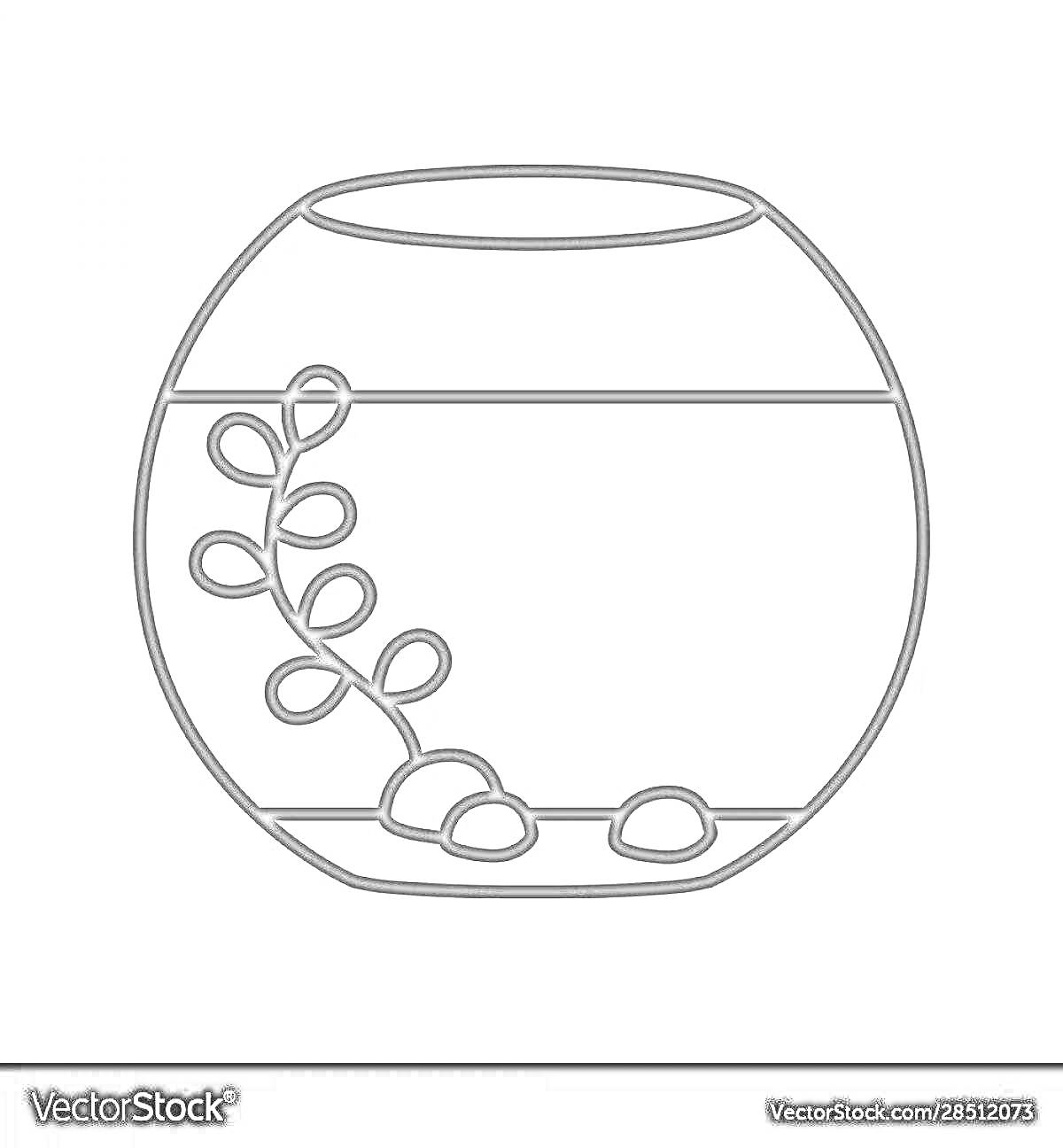На раскраске изображено: Аквариум, Круглый аквариум, Камни, Водоросли