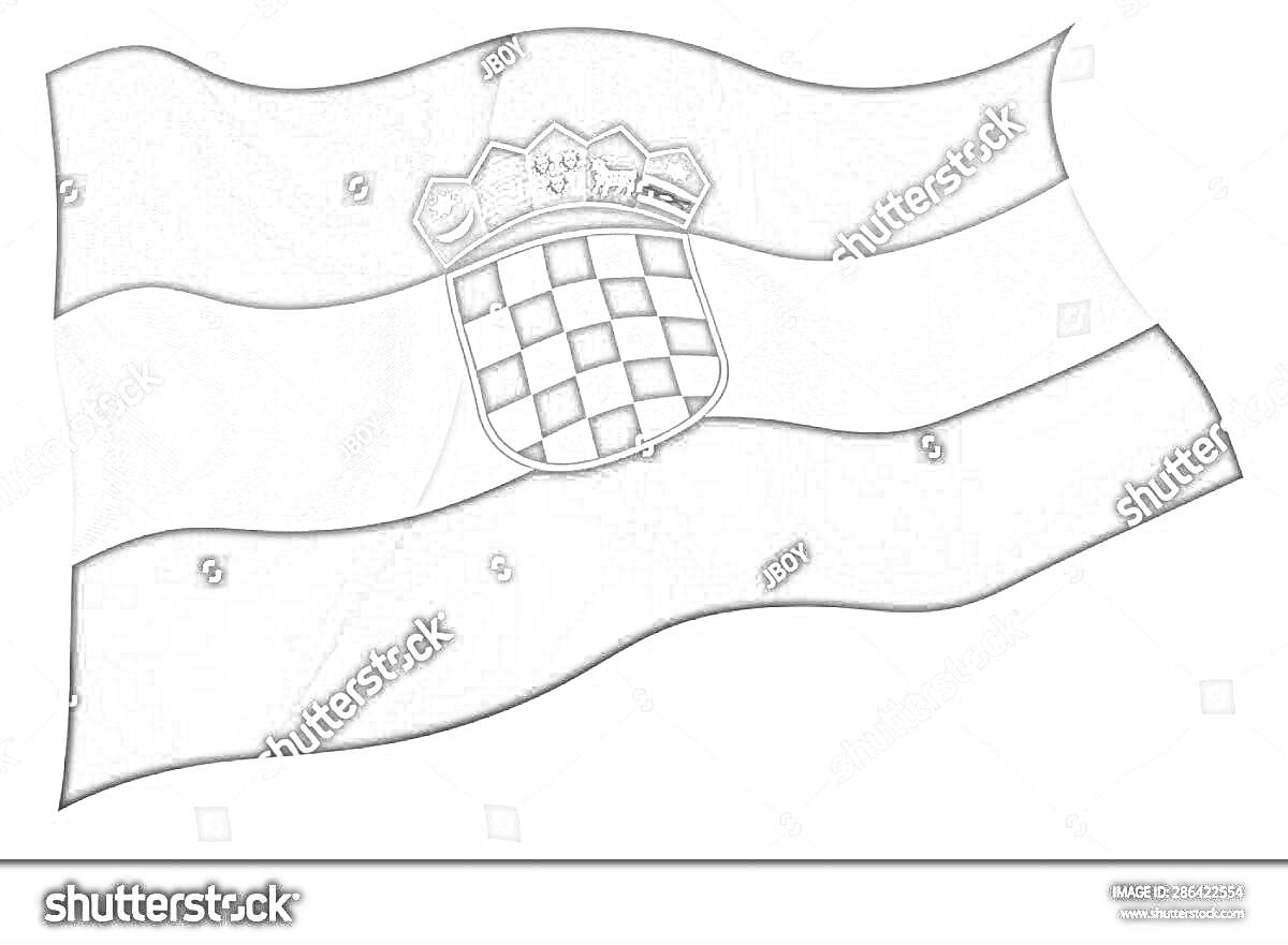 Раскраска Флаг Хорватии с гербом, черно-белая раскраска