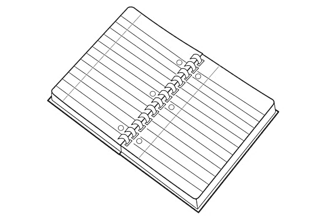 Раскраска Тетрадка с кольцевым переплетом, открытая на странице с линейками