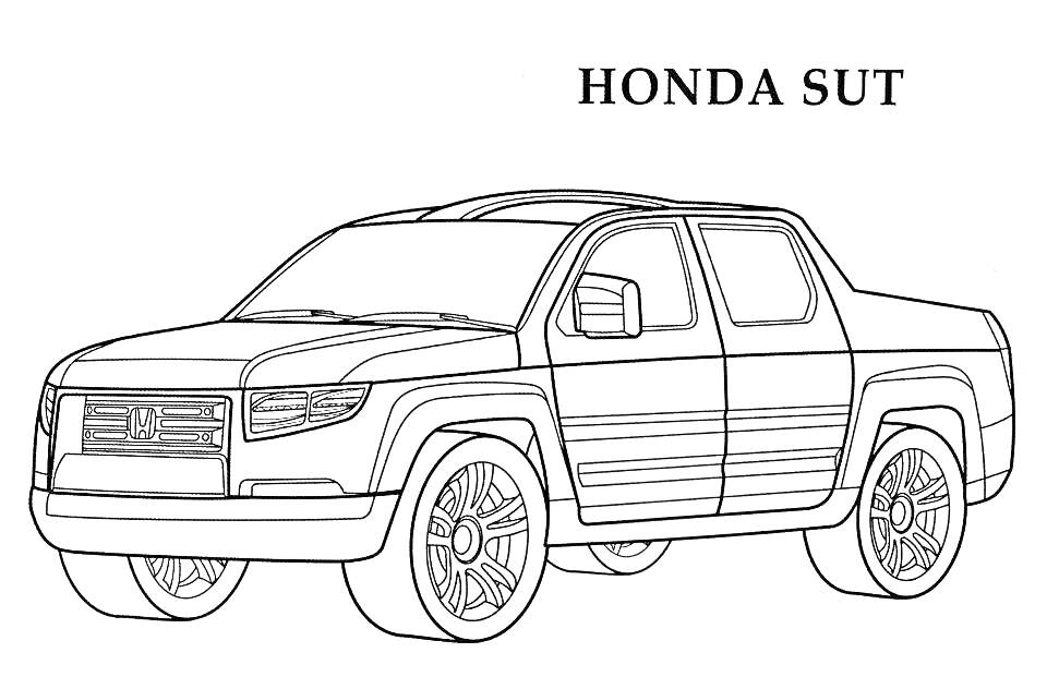 На раскраске изображено: Honda, Транспорт, Внедорожник, Колеса, Дверь, Авто, Кабина водителя