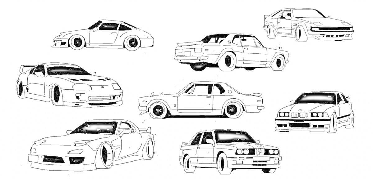 Раскраска Несколько спортивных автомобилей