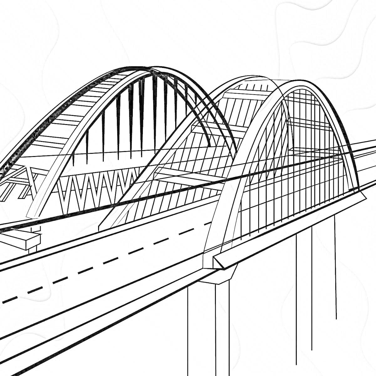 Раскраска Крымский мост с арками и дорогой
