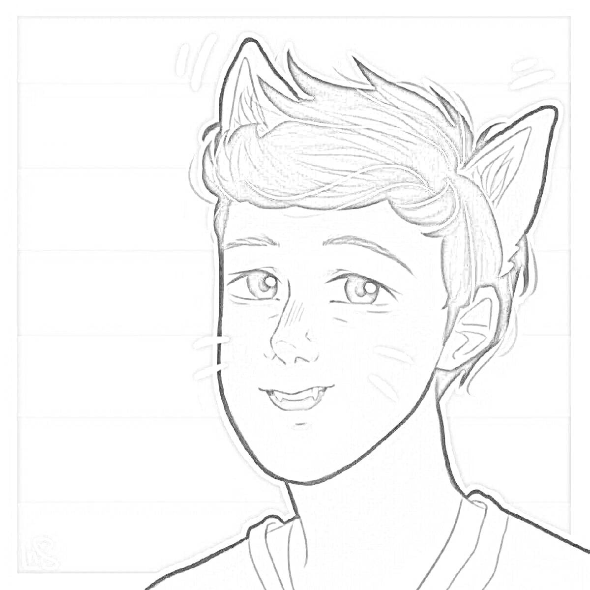 Раскраска Человек с кошачьими ушами и усами на полосатом фоне