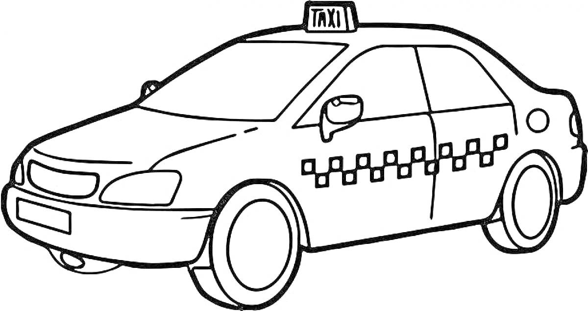 На раскраске изображено: Такси, Машина, Автомобиль, Знак, Крыша, Транспорт