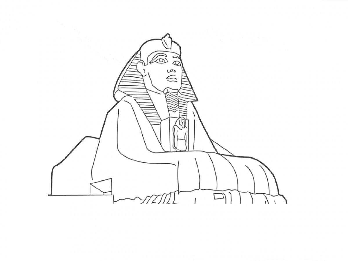 На раскраске изображено: Сфинкс, Египет, Фараон, Древний Египет, Историческая архитектура, Статуя
