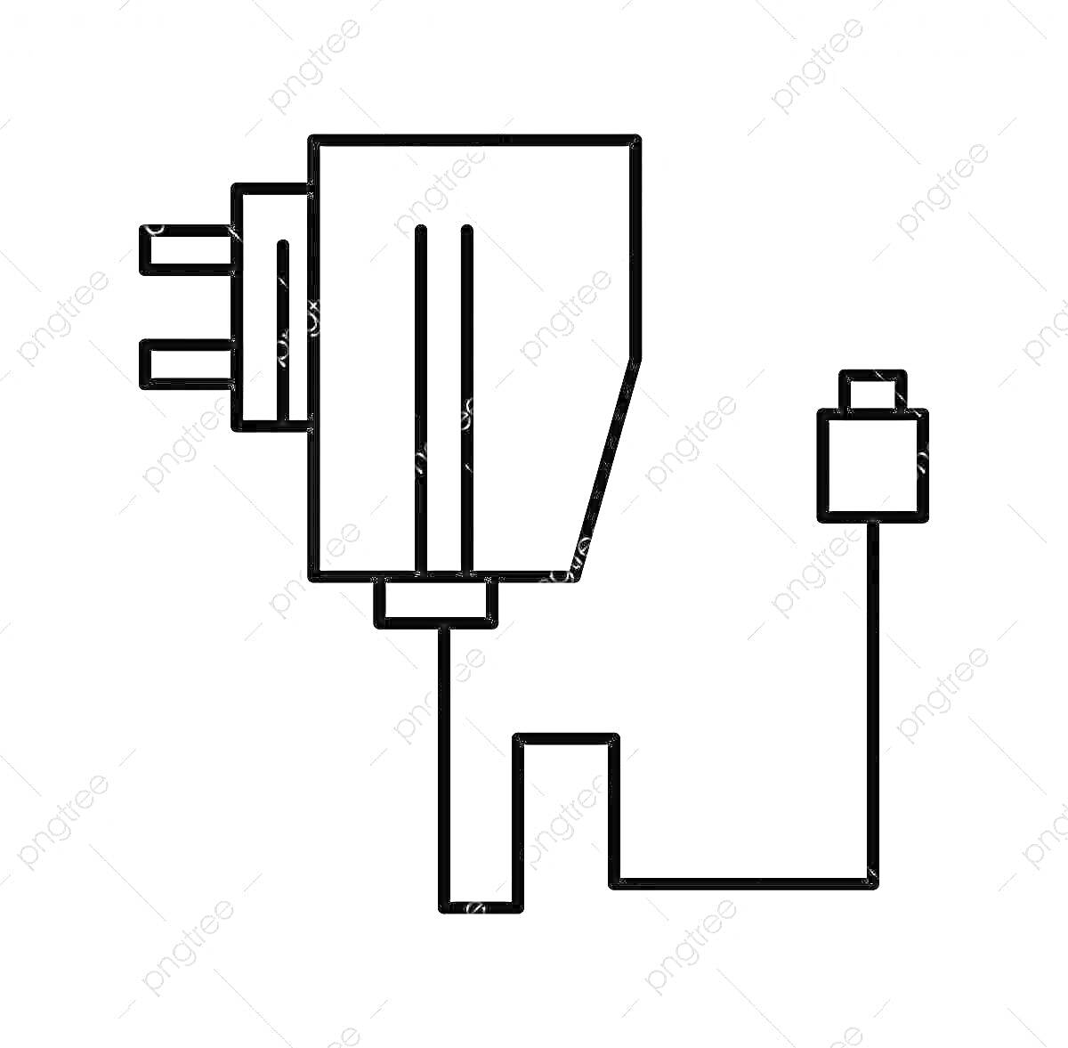 Раскраска Зарядное устройство с вилкой и USB-кабелем