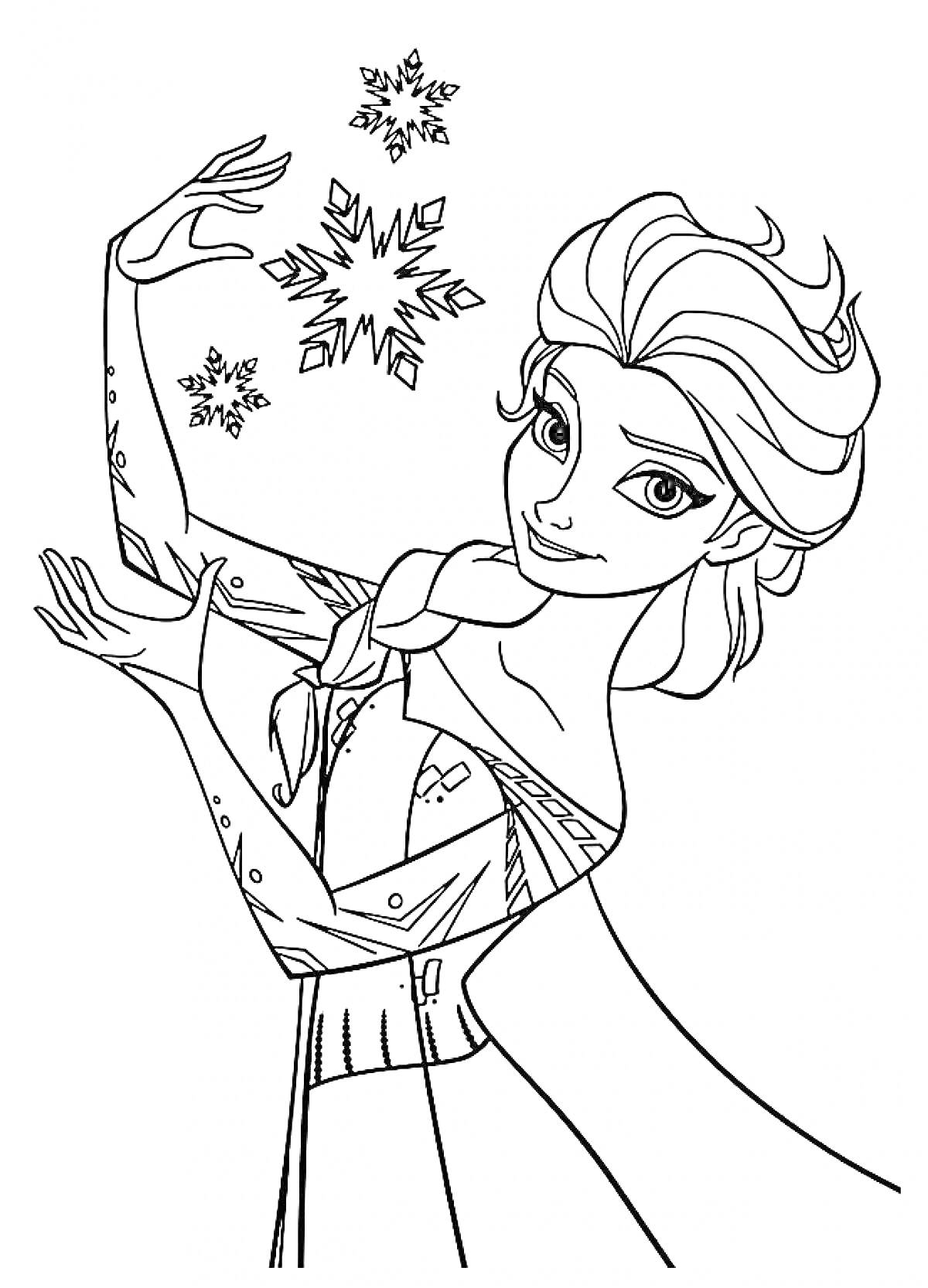 Раскраска Девушка с косой, создающая снежинки
