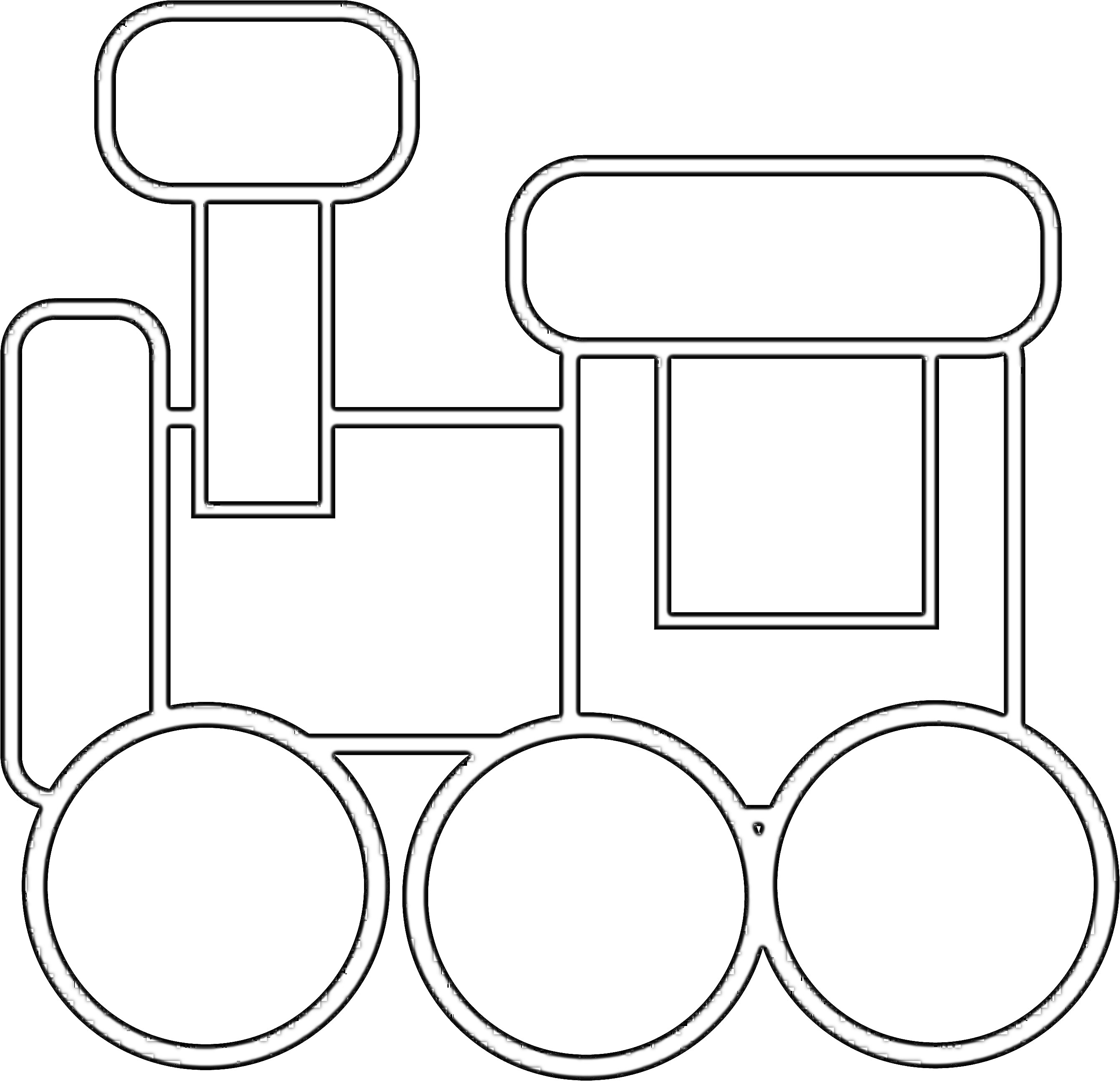 Раскраска Паровоз с тремя колесами, тремя прямоугольниками и одной трубой