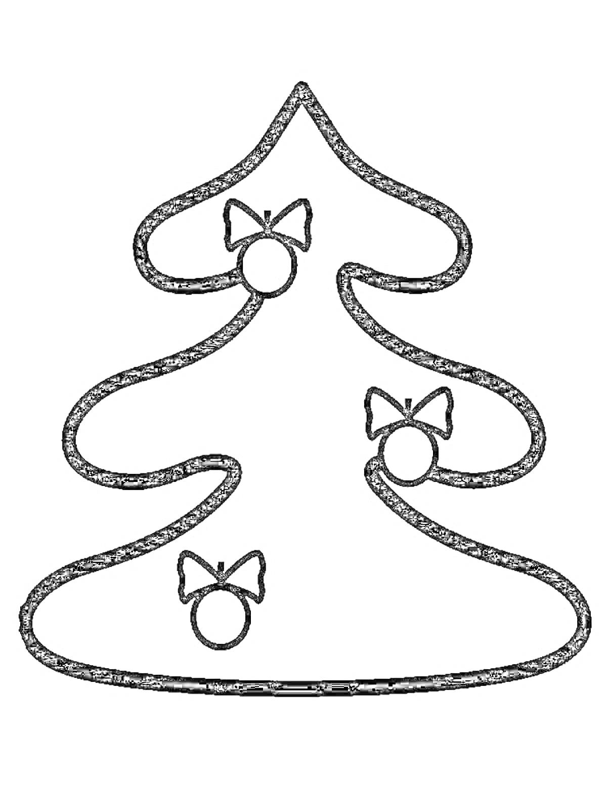 Раскраска Эскиз новогодней елки с шарами и бантами