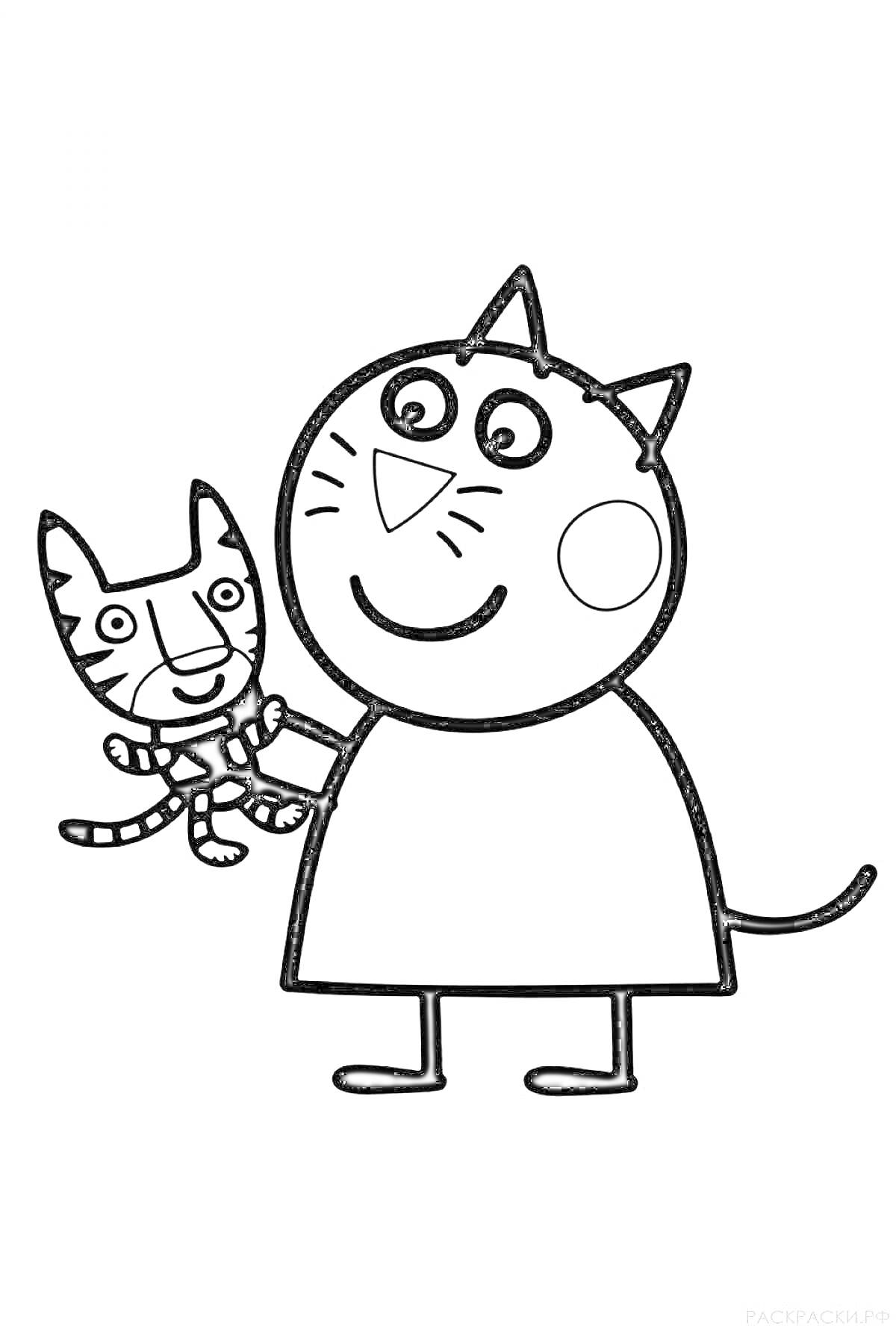 Раскраска Котёнок держит игрушечного кота
