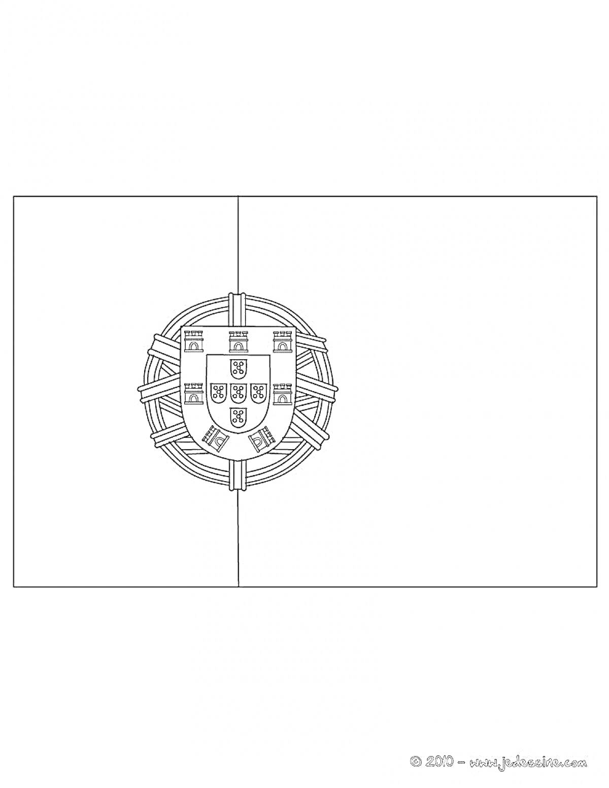 Раскраска Раскраска флага Португалии с гербом в центре